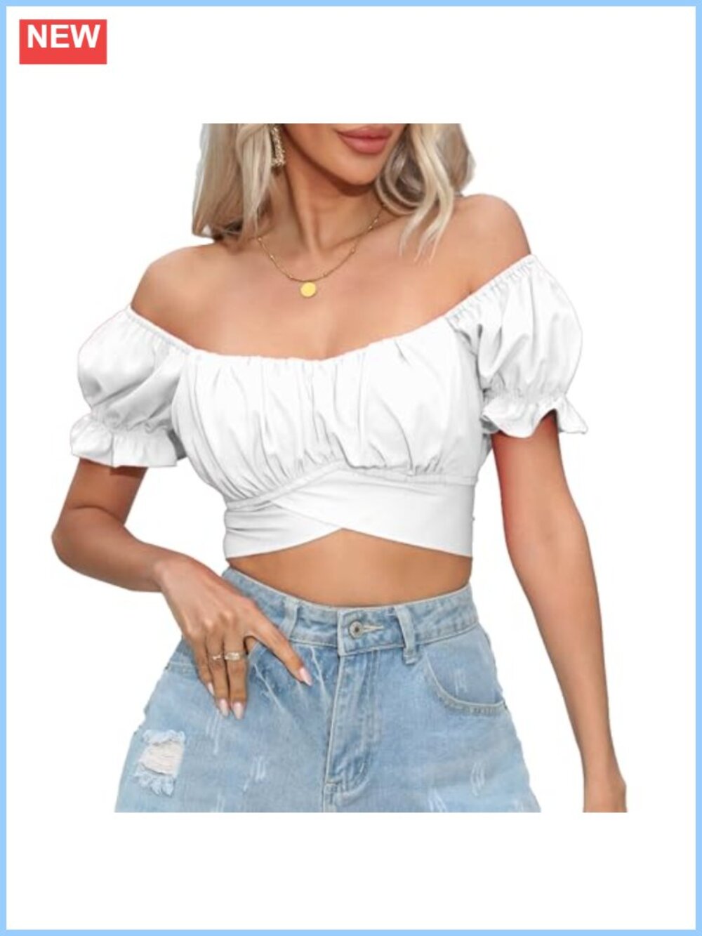 Womens Crop Top Ruffle Short Sleeve Tie Back Off Shoulder Blouse